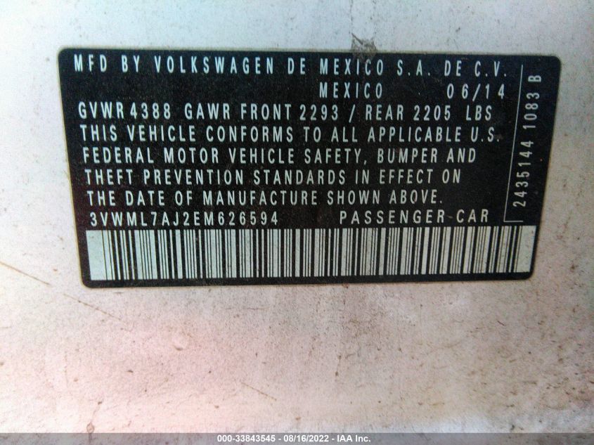 2014 VOLKSWAGEN JETTA SPORTWAGEN TDI W/SUNROOF & NAV 3VWML7AJ2EM626594