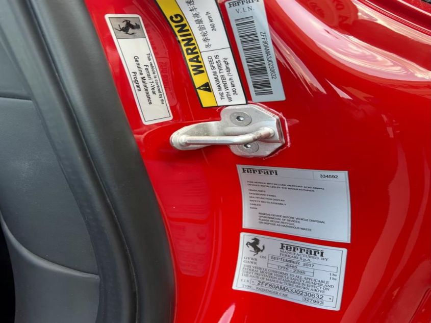 2018 FERRARI 488 SPIDER ZFF80AMA3J0230632