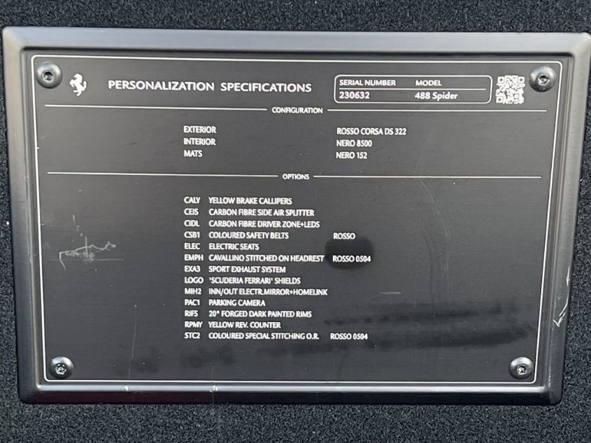 2018 FERRARI 488 SPIDER ZFF80AMA3J0230632