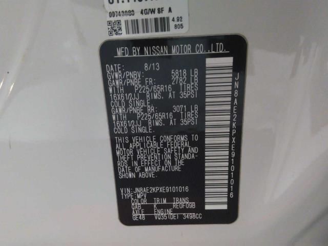 2014 NISSAN QUEST S JN8AE2KPXE9101016