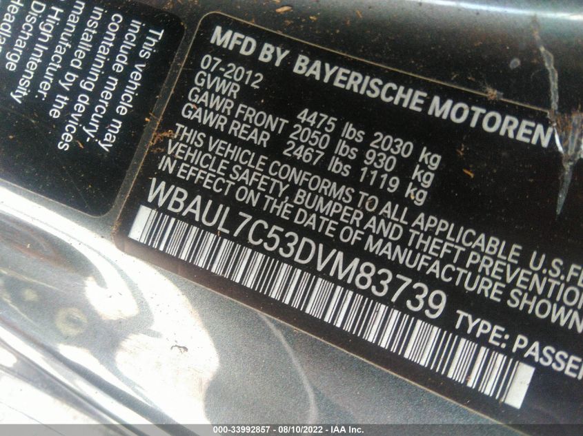 2013 BMW 1 SERIES 128I WBAUL7C53DVM83739