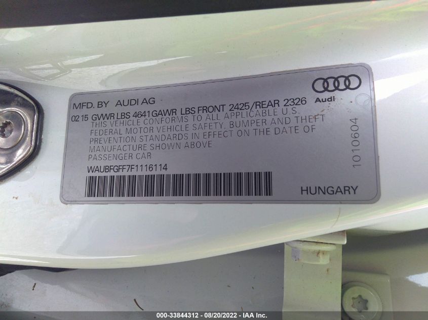 2015 AUDI S3/A3 2.0T PREMIUM PLUS WAUBFGFF7F1116114