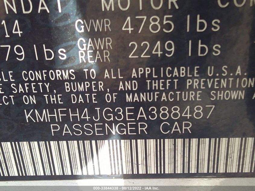 2014 HYUNDAI AZERA LIMITED KMHFH4JG3EA388487