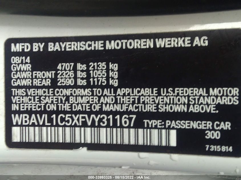 2015 BMW X1 XDRIVE28I - WBAVL1C5XFVY31167