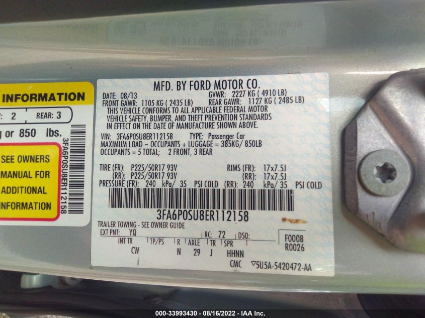 2014 FORD FUSION ENERGI TITANIUM 3FA6P0SU8ER112158