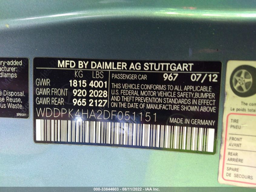 2013 MERCEDES-BENZ SLK-CLASS SLK 250 WDDPK4HA2DF051151