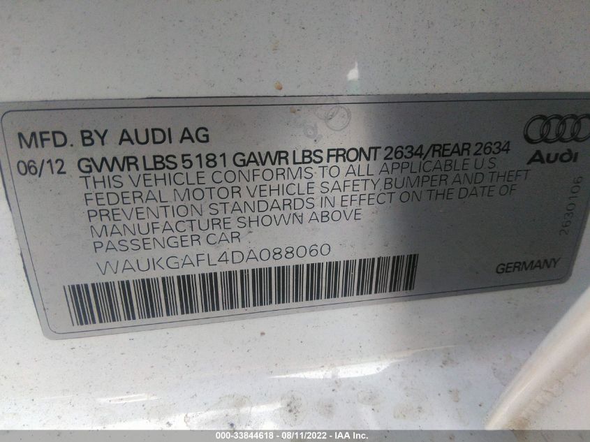 2013 AUDI S4 PRESTIGE WAUKGAFL4DA088060