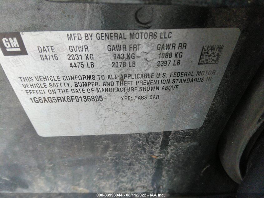 2015 CADILLAC ATS SEDAN STANDARD AWD 1G6AG5RX6F0136805