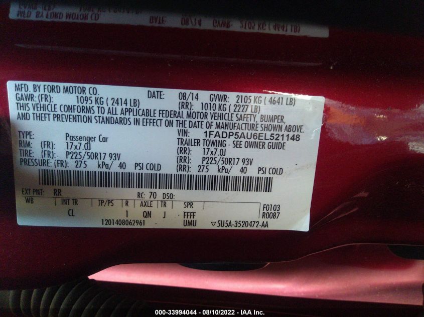 2014 FORD C-MAX HYBRID SE 1FADP5AU6EL521148
