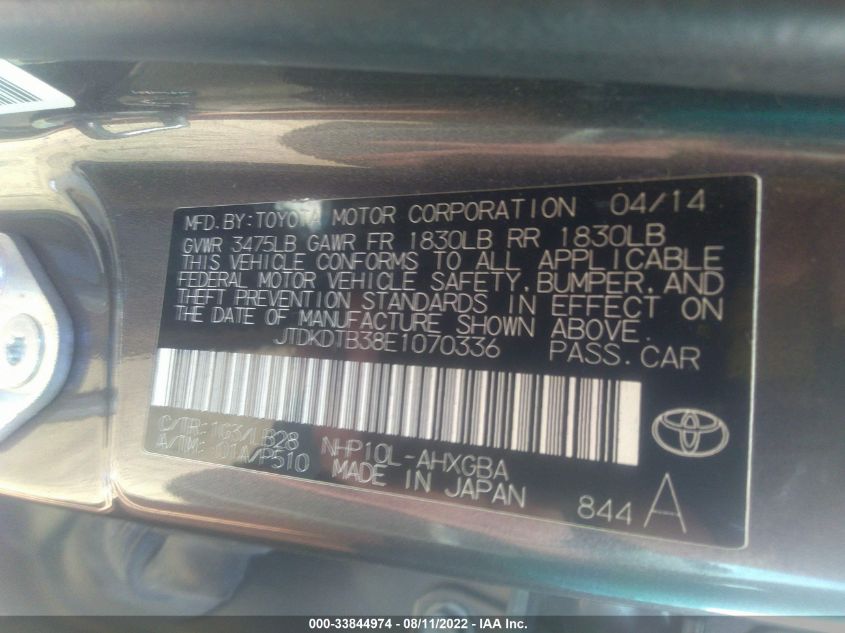 2014 TOYOTA PRIUS C ONE/THREE/TWO/FOUR JTDKDTB38E1070336