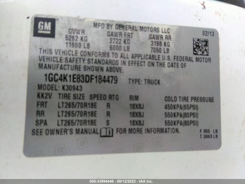 2013 CHEVROLET SILVERADO 3500HD LTZ 1GC4K1E83DF184479