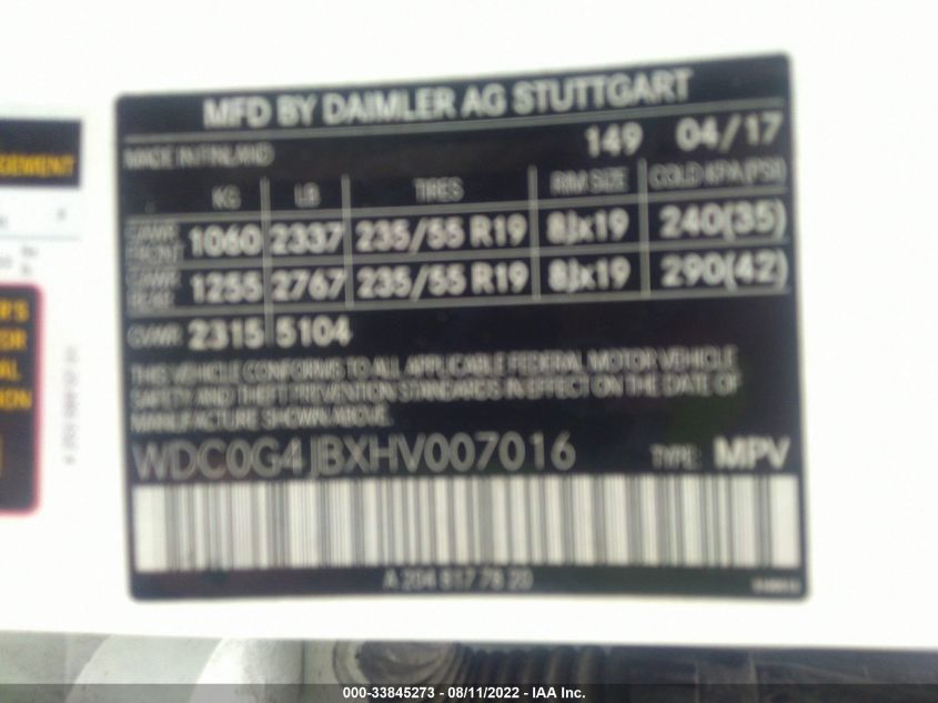 2017 MERCEDES-BENZ GLC 300 WDCOG4JBXHV007016