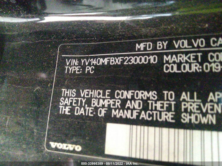 2015 VOLVO S60 T5 DRIVE-E PREMIER YV140MFBXF2300010