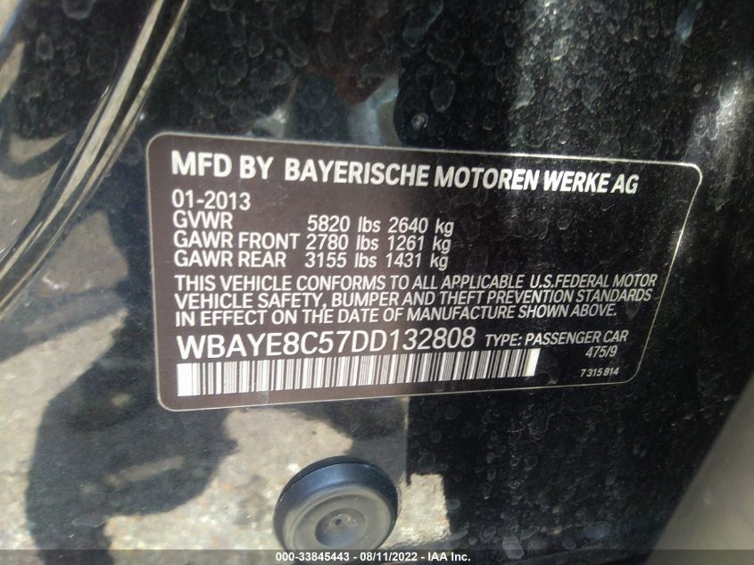 2013 BMW 7 SERIES 750LI WBAYE8C57DD132808