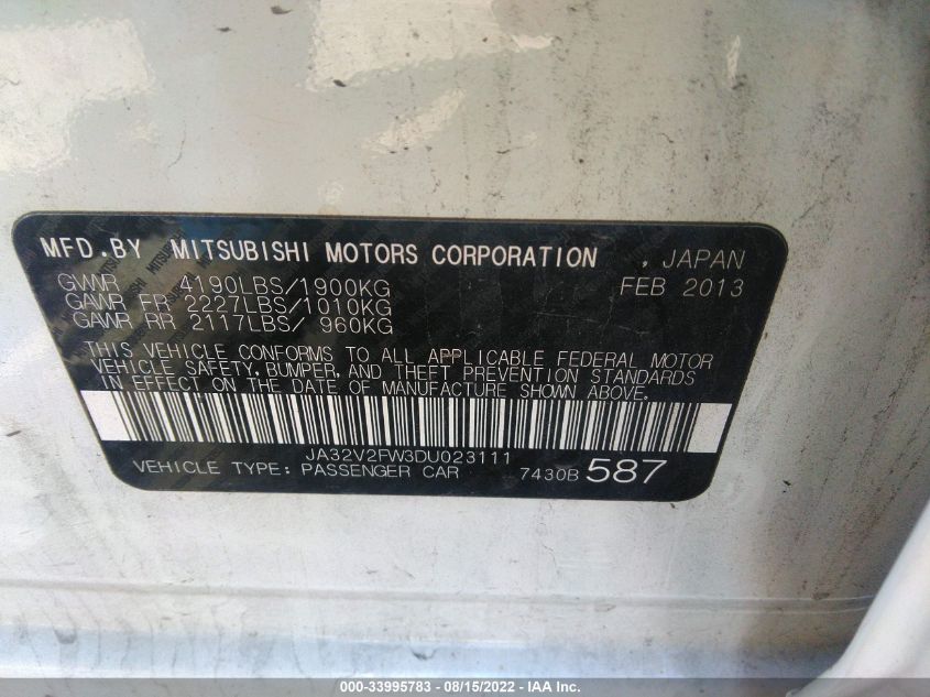 2013 MITSUBISHI LANCER SE JA32V2FW3DU023111
