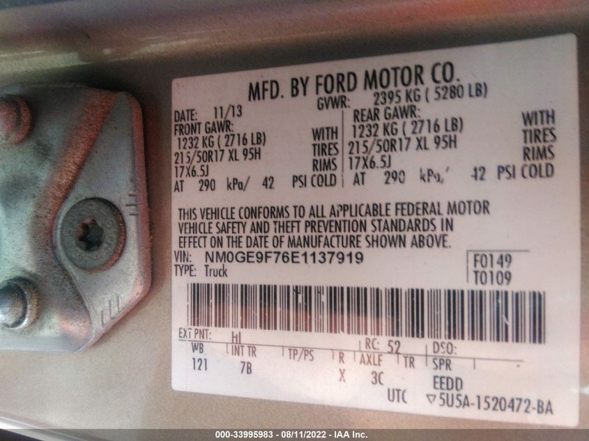 2014 FORD TRANSIT CONNECT WAGON XLT NM0GE9F76E1137919