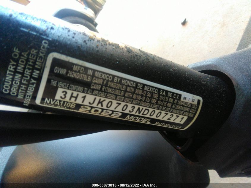 2022 HONDA NVA110 B 3H1JK0703ND007271