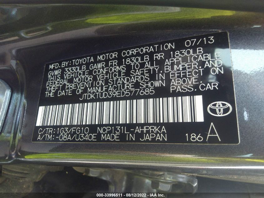 2014 TOYOTA YARIS L/SE/LE JTDKTUD39ED577685