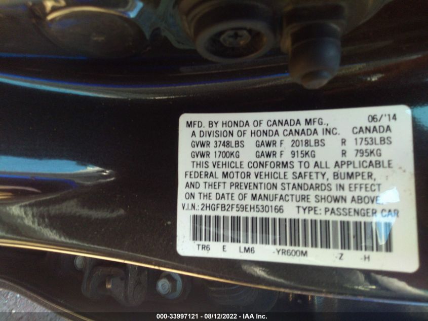 2014 HONDA CIVIC SEDAN LX 2HGFB2F59EH530166