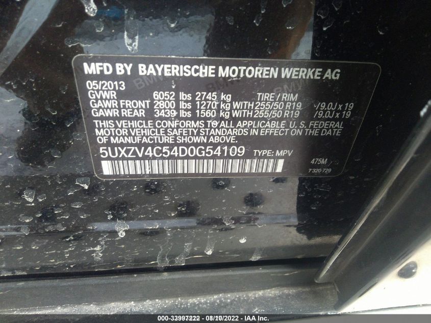 2013 BMW X5 XDRIVE35I 5UXZV4C54D0G54109