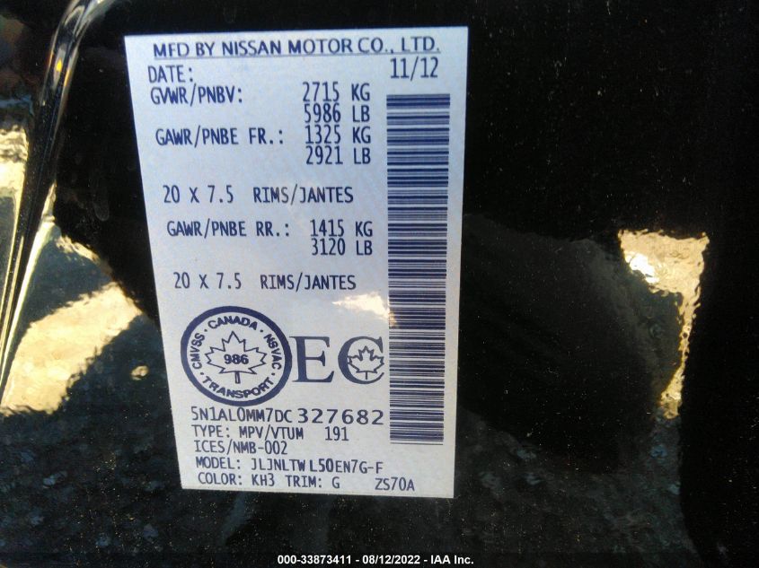 2013 INFINITI JX35 5N1AL0MM7DC327682