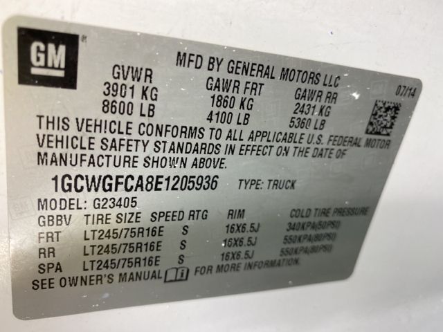 2014 CHEVROLET EXPRESS CARGO VAN 1GCWGFCA8E1205936
