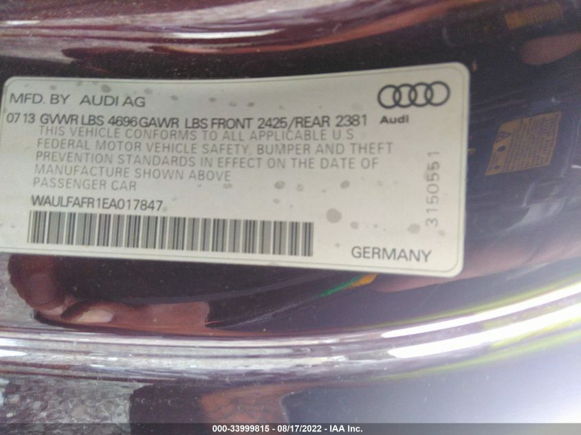 2014 AUDI A5 PREMIUM PLUS WAULFAFR1EA017847