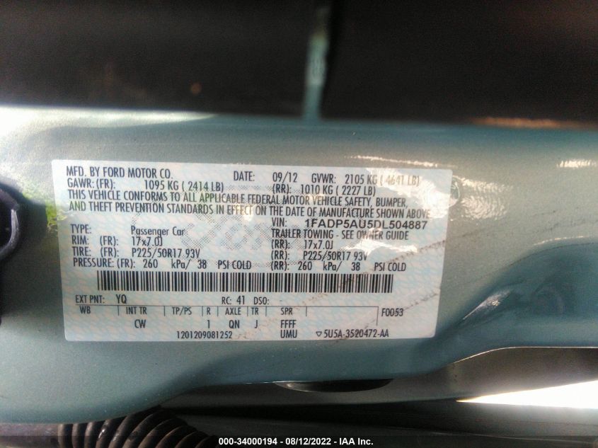 2013 FORD C-MAX HYBRID SE 1FADP5AU5DL504887