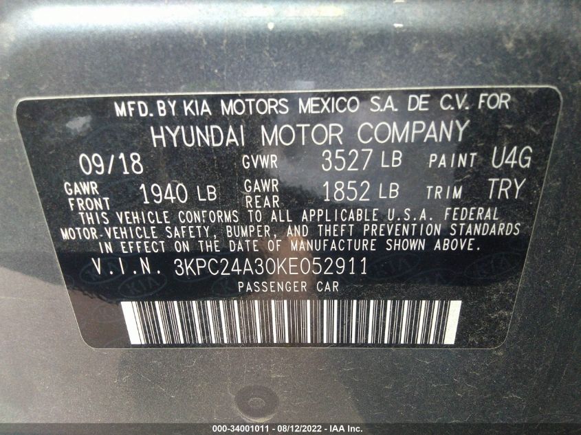 VIN 3KPC24A30KE052911 2019 HYUNDAI ACCENT no.9