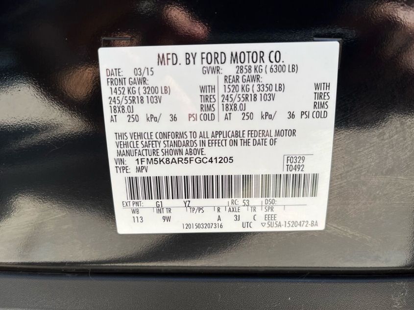 2015 FORD UTILITY POLICE 1FM5K8AR5FGC41205