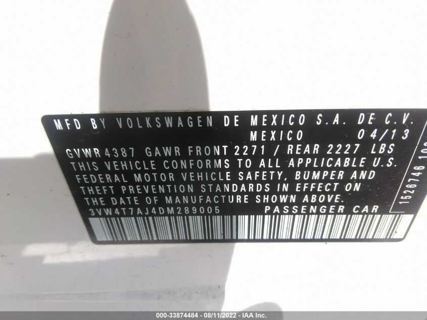 2013 VOLKSWAGEN GLI AUTOBAHN 3VW4T7AJ4DM289005