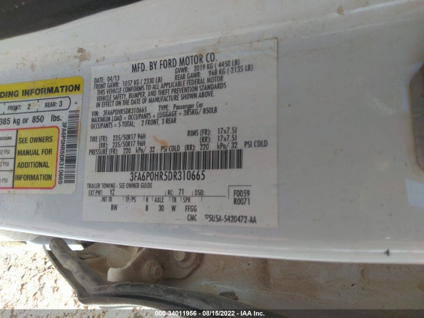 2013 FORD FUSION SE 3FA6P0HR5DR310665