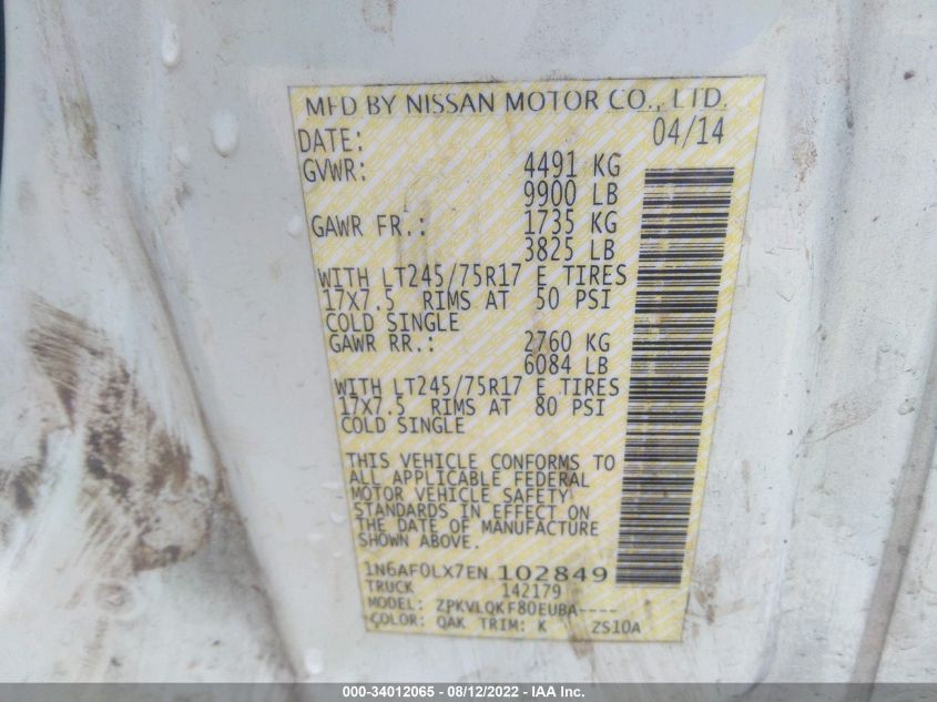 2014 NISSAN NV S 1N6AF0LX7EN102849