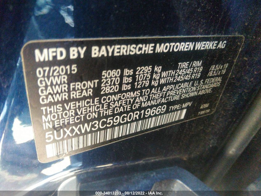 2016 BMW X4 XDRIVE28I 5UXXW3C59G0R19669