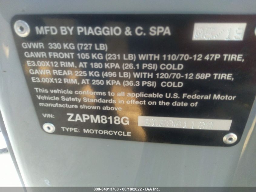 2020 VESPA SPRINT ZAPM818G5L5801188