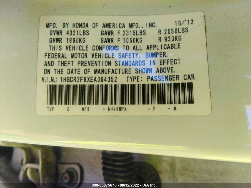 2014 HONDA ACCORD EXL 1HGCR2F8XEA064352
