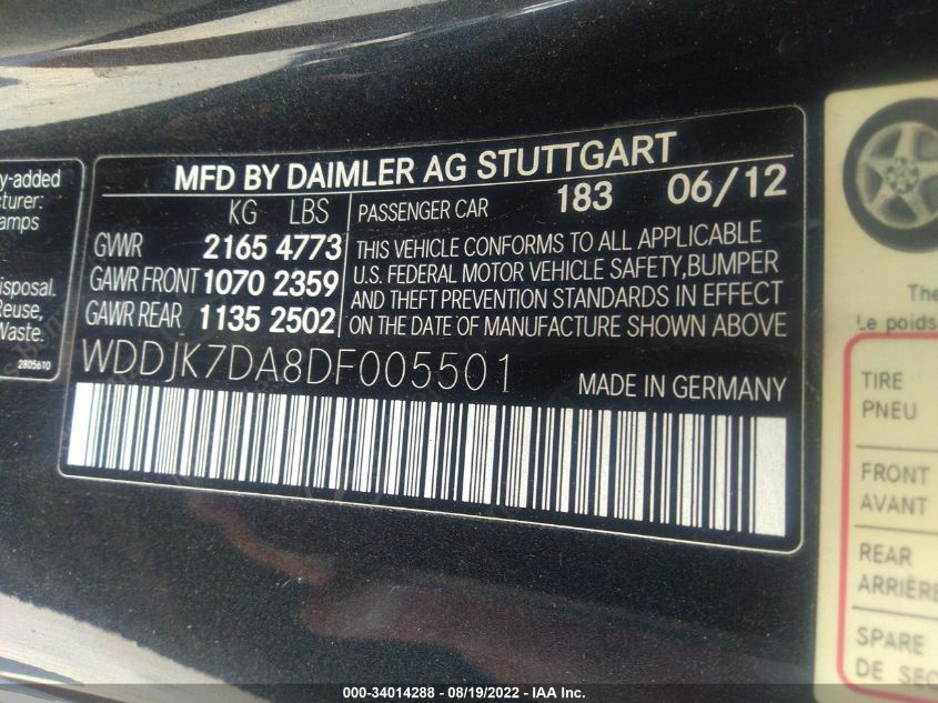 2013 MERCEDES-BENZ SL-CLASS SL 550 WDDJK7DA8DF005501