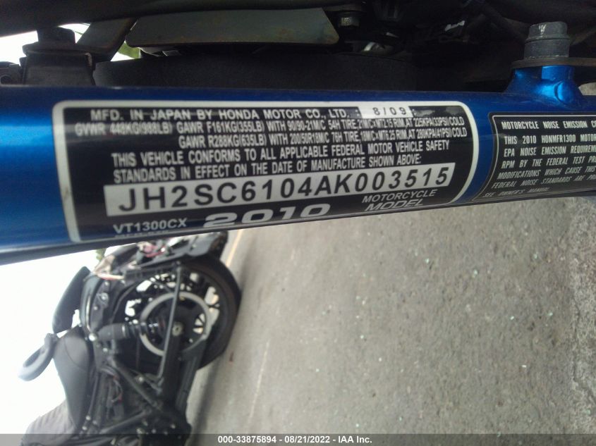 2010 HONDA VT1300 CX JH2SC6104AK003515