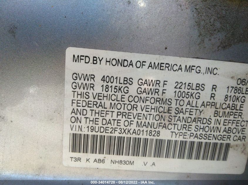 2019 ACURA ILX 19UDE2F3XKA011828
