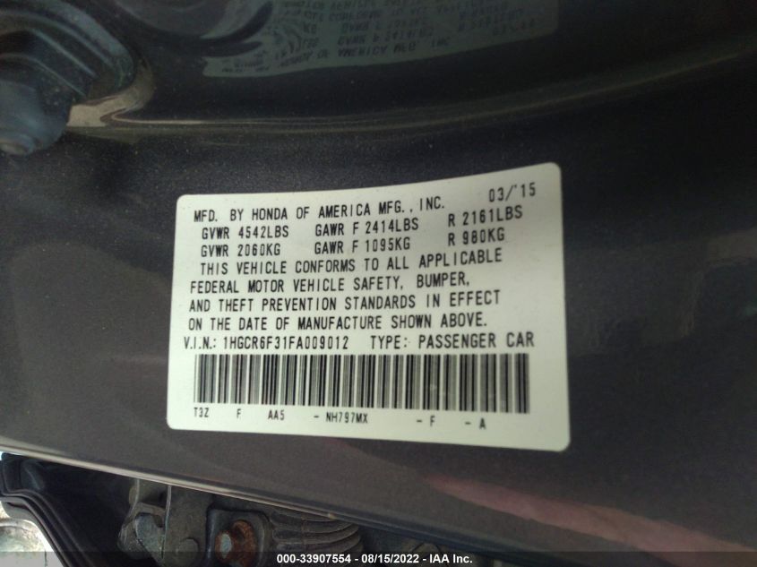 2015 HONDA ACCORD HYBRID 1HGCR6F31FA009012