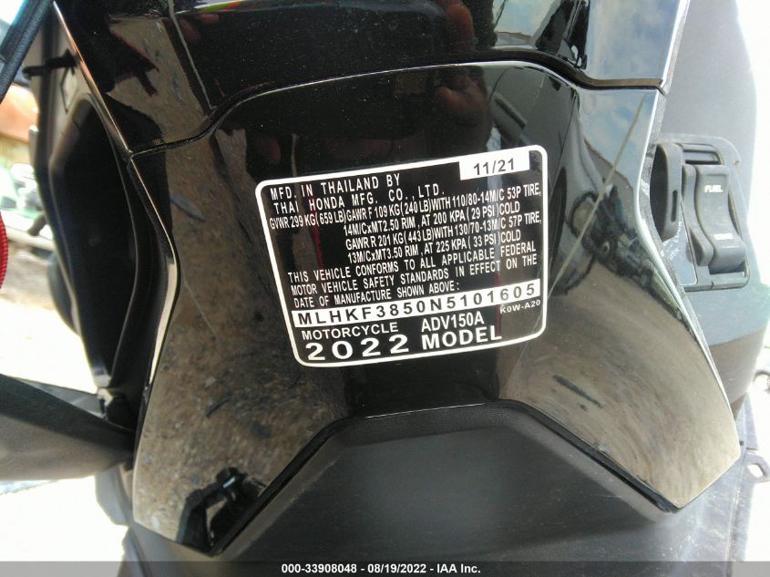 2022 HONDA ADV150 A MLHKF3850N5101605