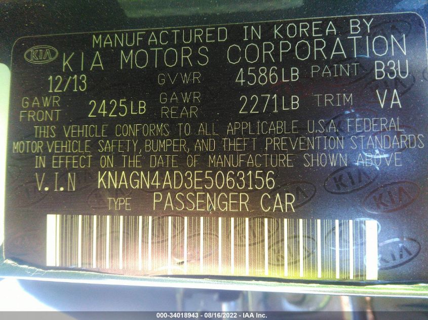 2014 KIA OPTIMA HYBRID EX KNAGN4AD3E5063156