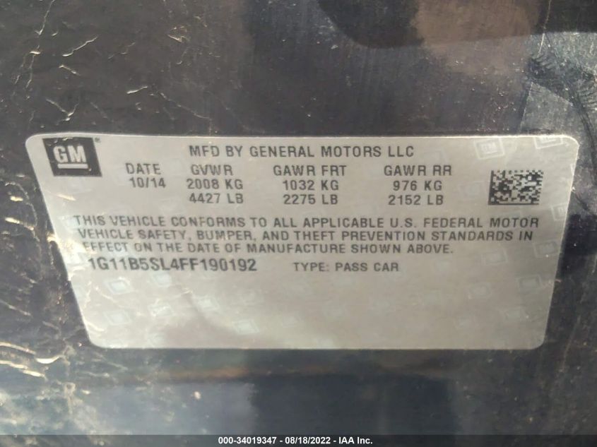 2015 CHEVROLET MALIBU LS - 1G11B5SL4FF190192