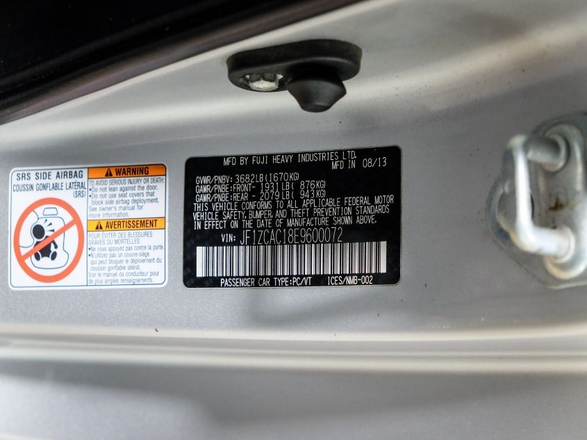 2014 SUBARU BRZ LIMITED JF1ZCAC18E9600072