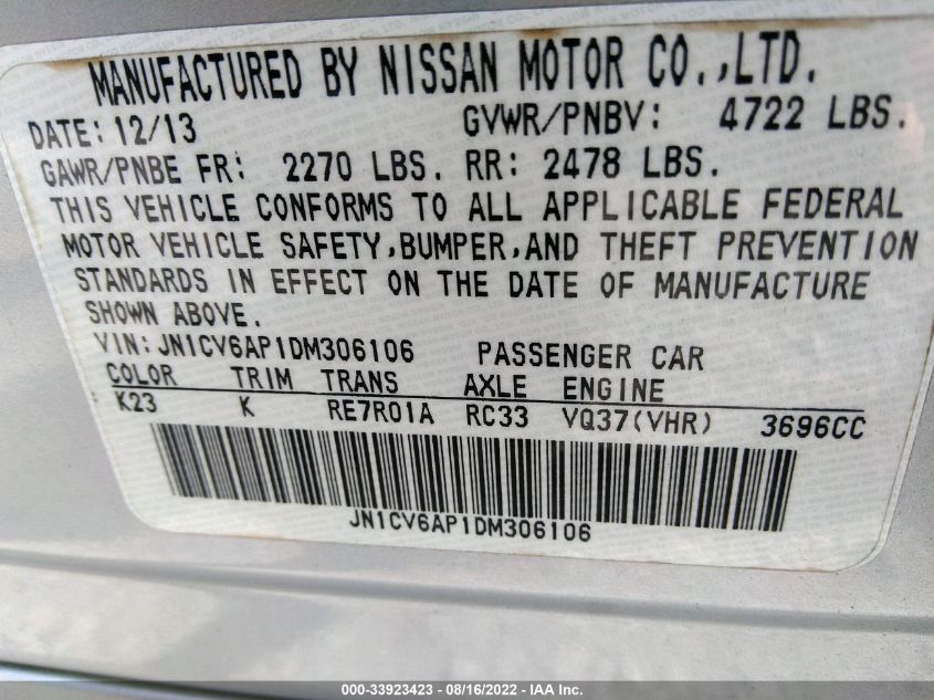 2013 INFINITI G37 SEDAN JOURNEY JN1CV6AP1DM306106