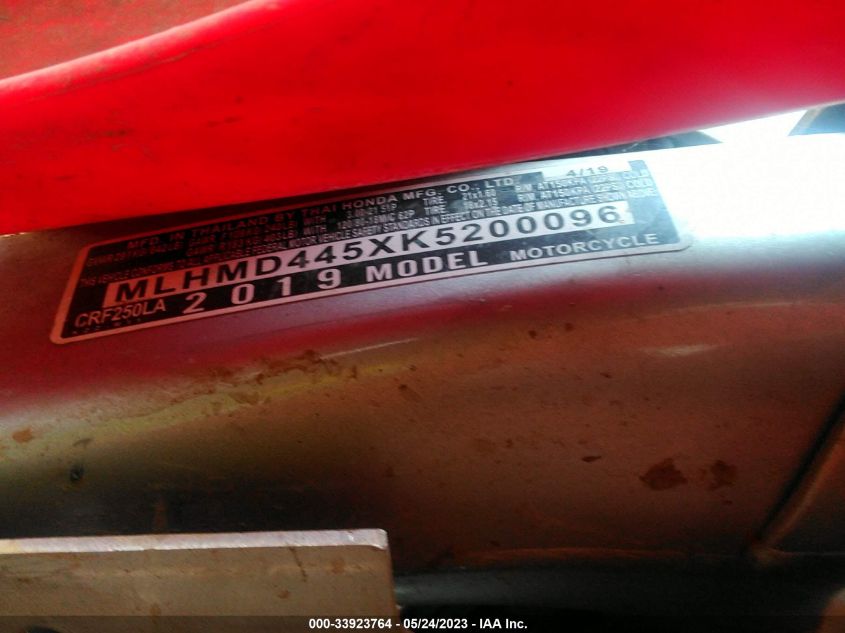 2019 HONDA CRF250 LA - MLHMD445XK5200096