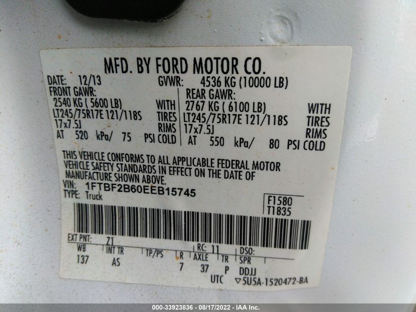 2014 FORD SUPER DUTY F-250 SRW XL/XLT 1FTBF2B60EEB15745