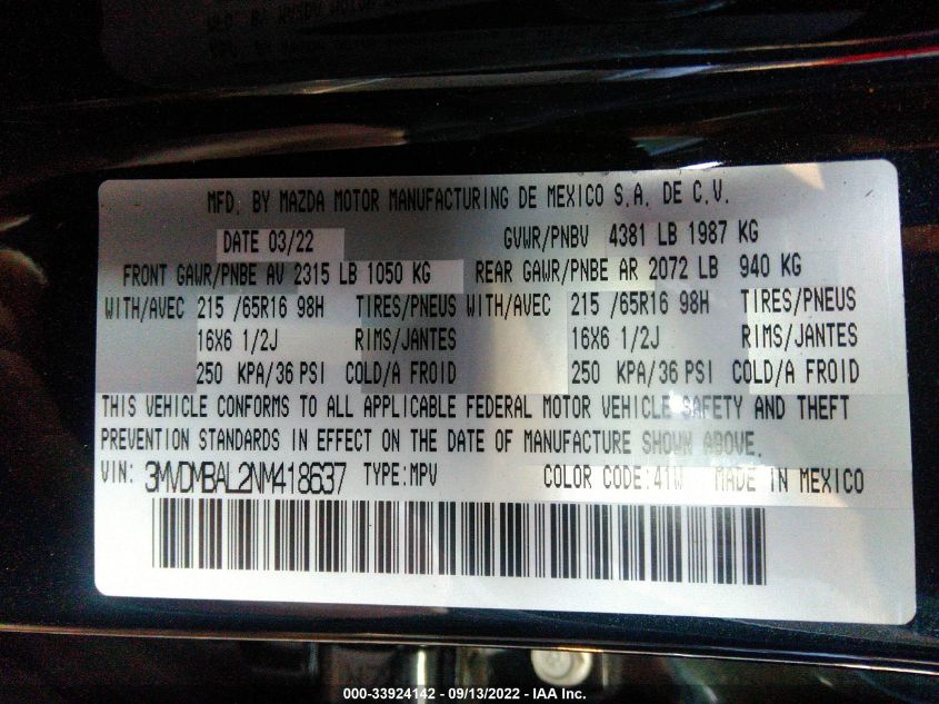 2022 MAZDA CX-30 2.5 S 3MVDMBAL2NM418637