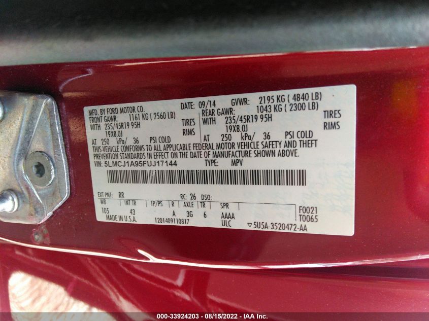2015 LINCOLN MKC 5LMCJ1A95FUJ17144