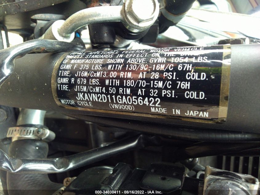 2016 KAWASAKI VN900 D JKAVN2D11GA056422